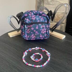 Kids Pink Flower Crossbody with Unicorn Necklace and Bracelet set.